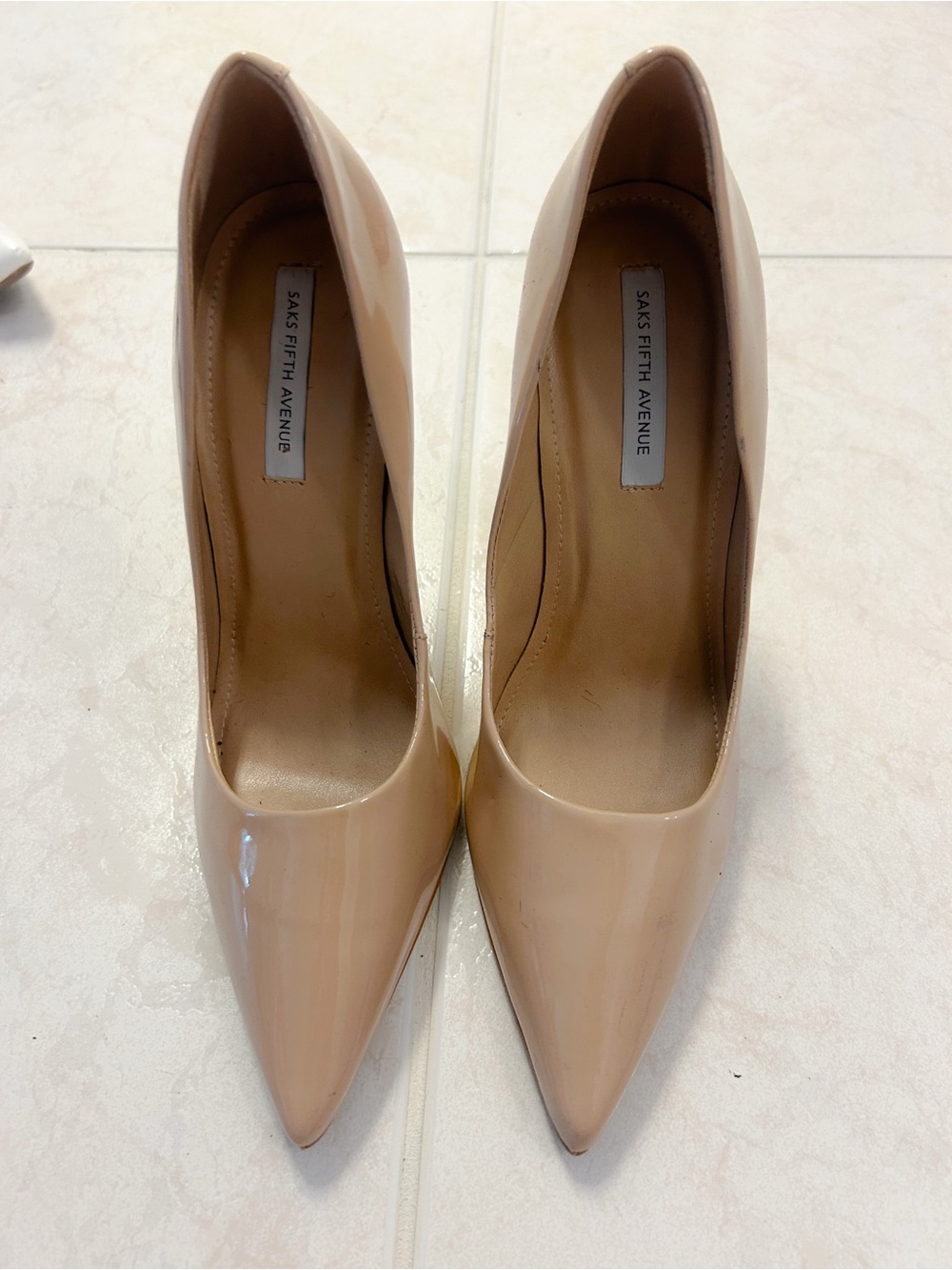 Saks Fifth Avenue Beige Patent Pointed-Toe Pumps